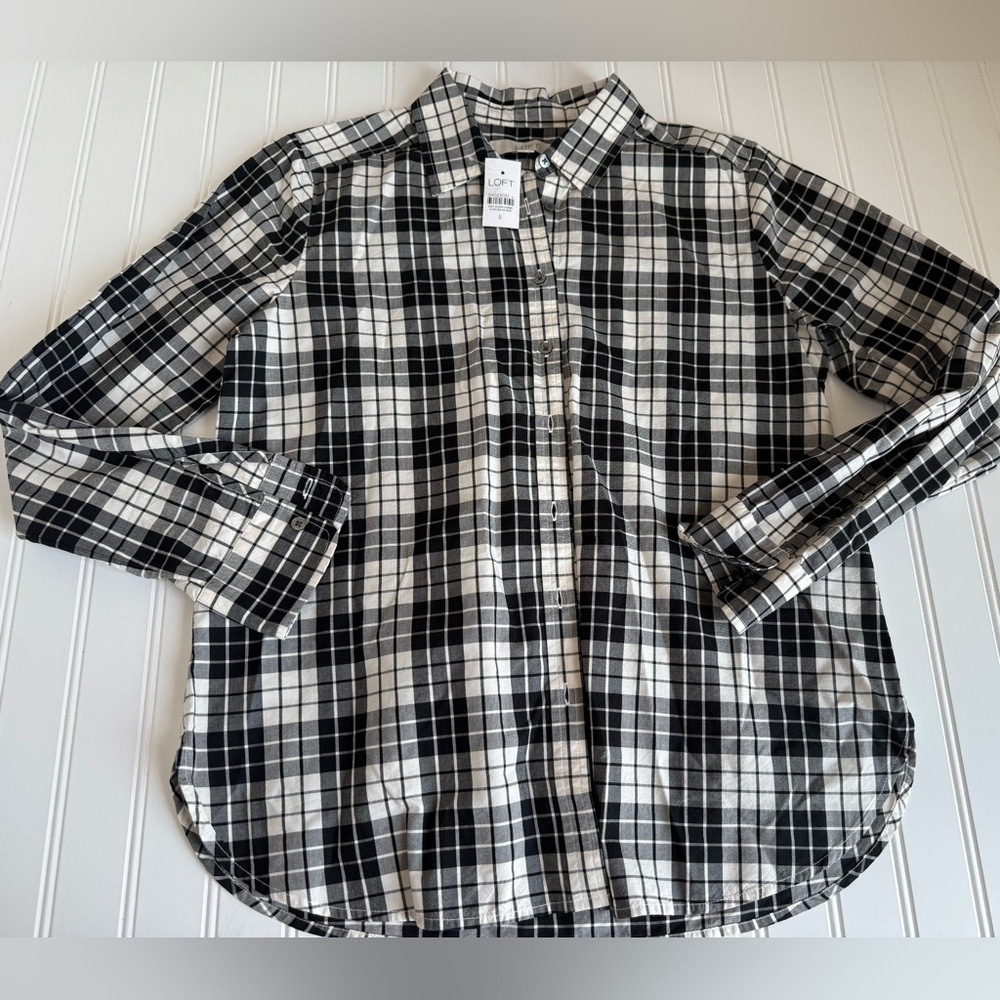 Ann Taylor Loft Women’s Shirt Small Plaid Black White NEW 933